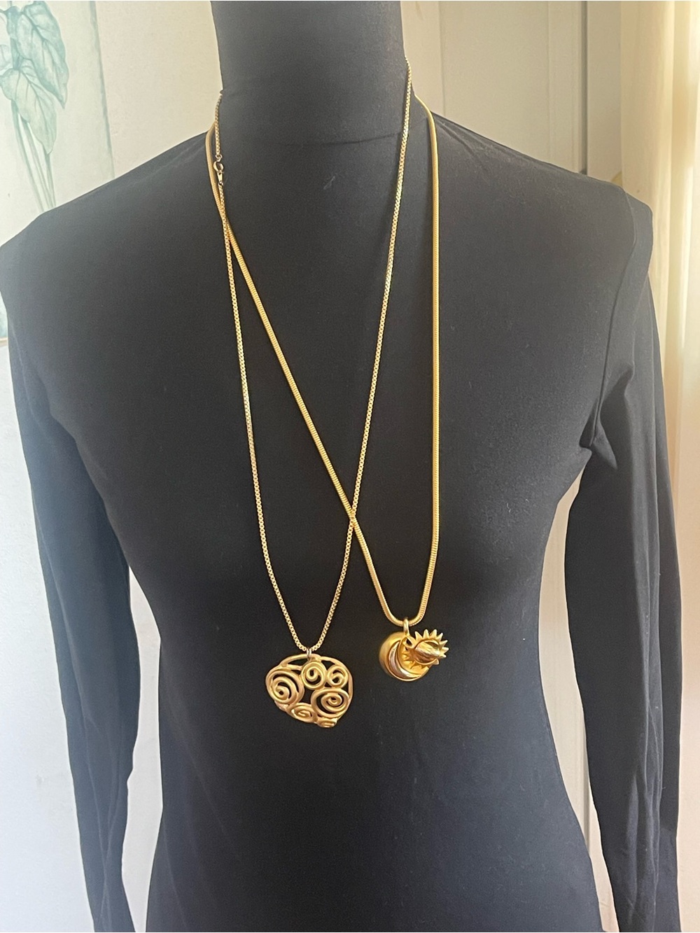 Gold-Tone Heart and Sun Pendant Necklace Set - Women's Jewelry